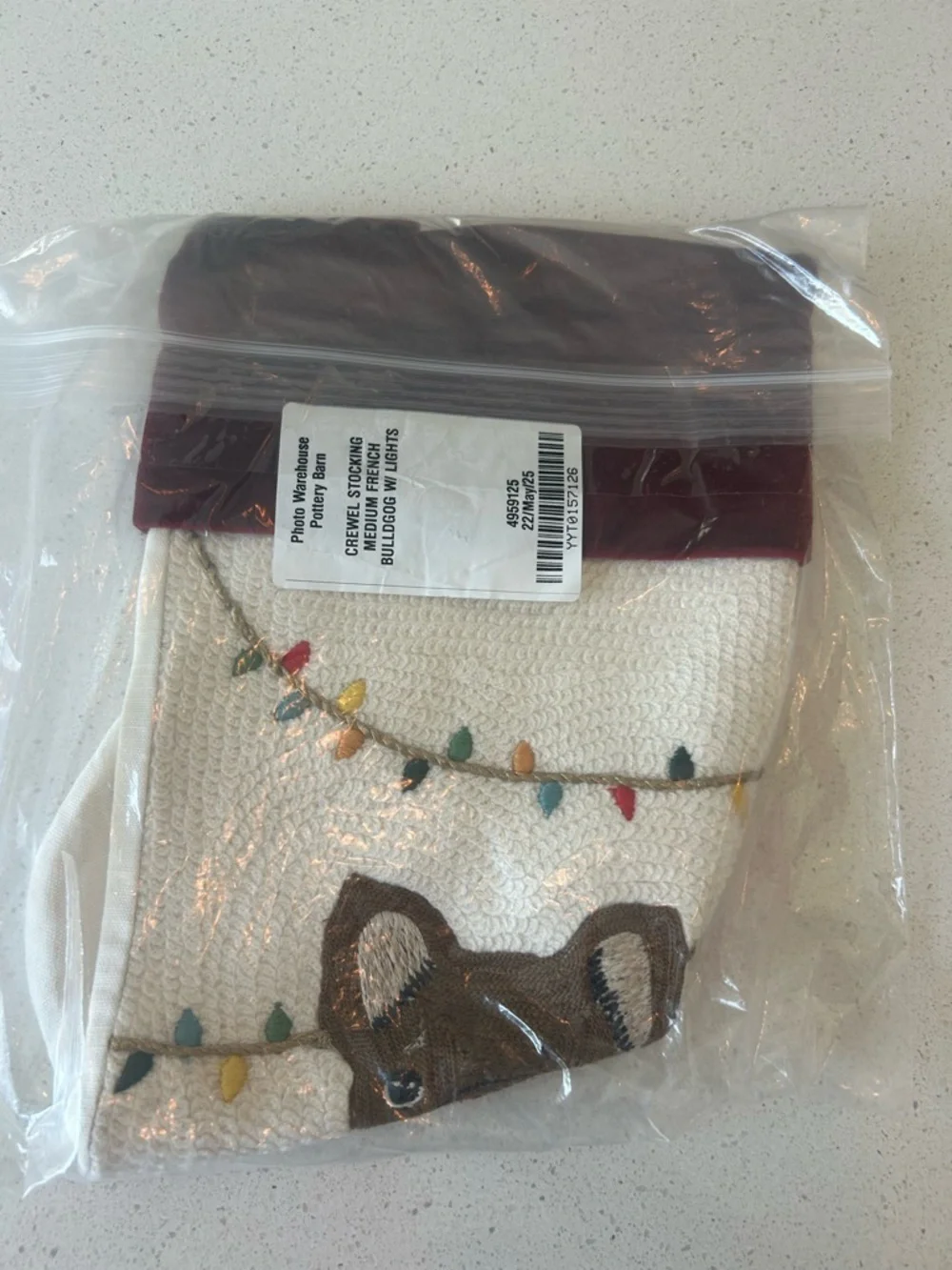 Pottery Barn Festive Icons Crewel Stocking Frenchie French Bulldog